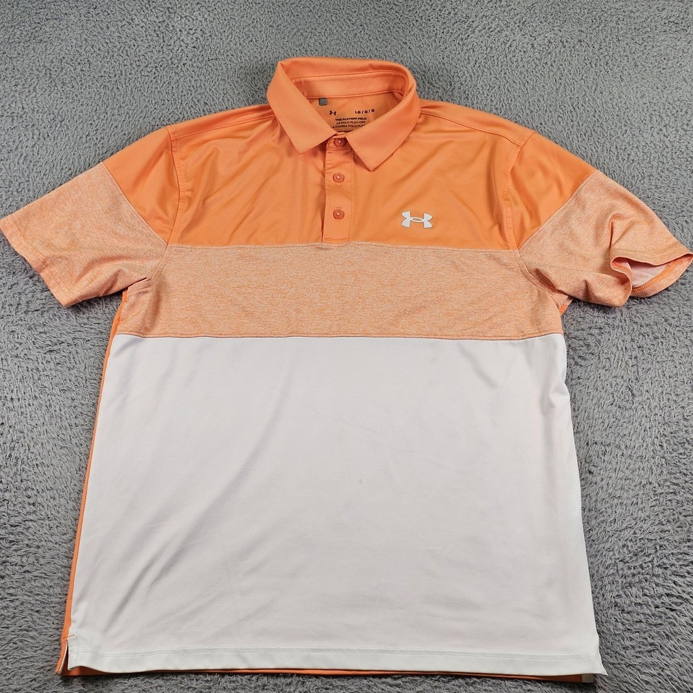 Under Armour Polo Shirt Mens Large Orange White Playoff Polo Golf Loose Fit - Picture 2 of 8